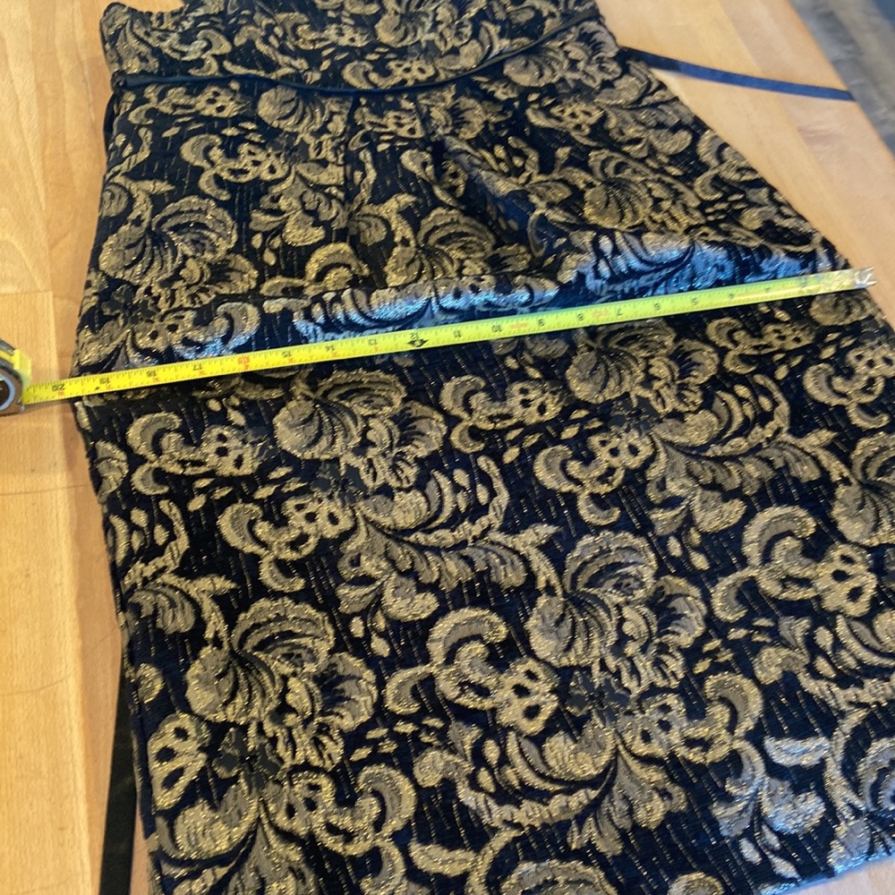 Shimmering gold & black empire waist jacquard dress w/ satin trim size 6 - Picture 14 of 16
